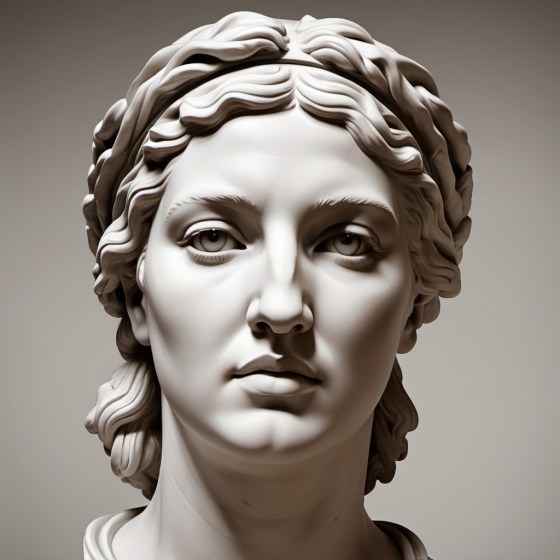 testa di stauta di donna antica che descrive Aspasia moglie di Pericle